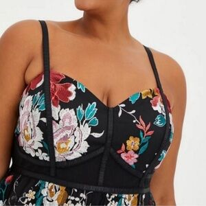 Floral Embroidered Black Midi Dress